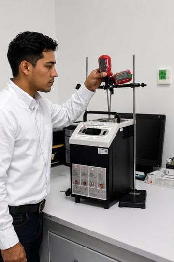 Ingeniero calibrando un instrumento en el laboratorio de Colsein