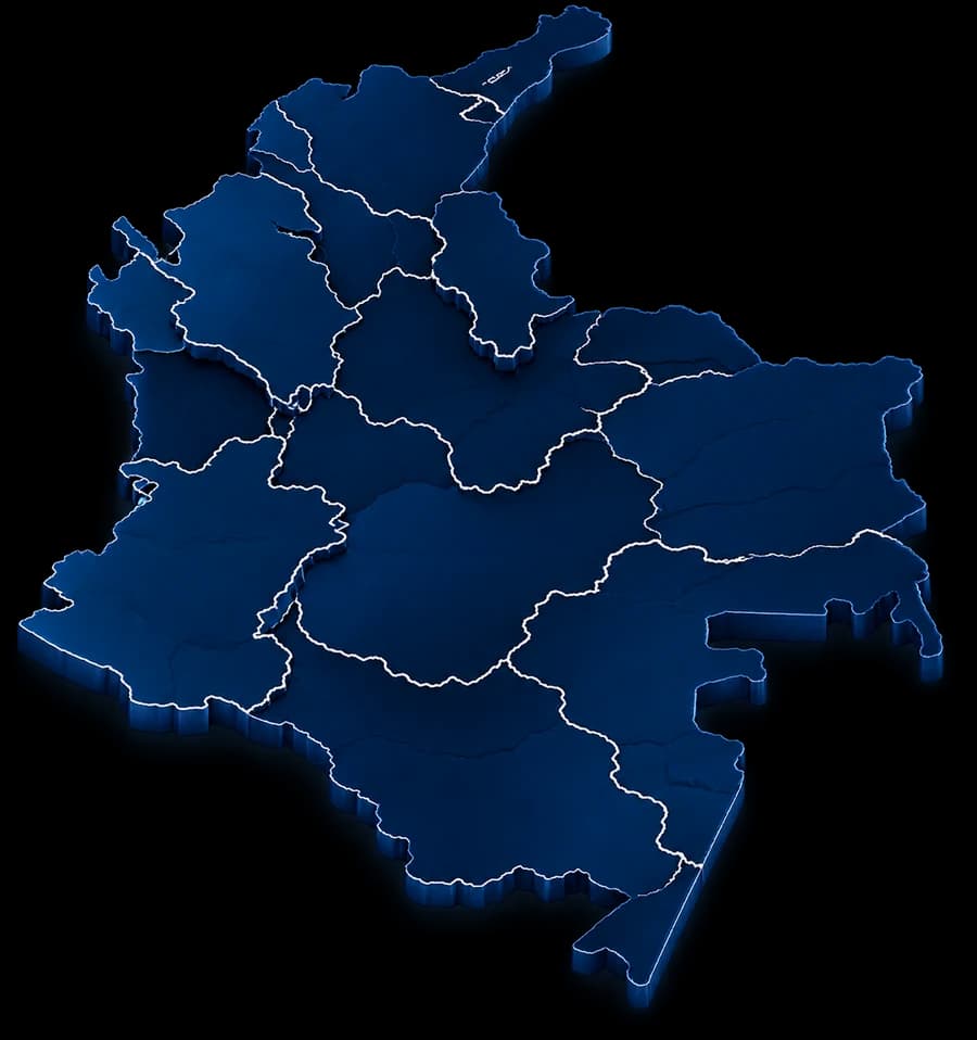 Mapa de Colombia con la cobertura de las cuatro regionales de Colsein
